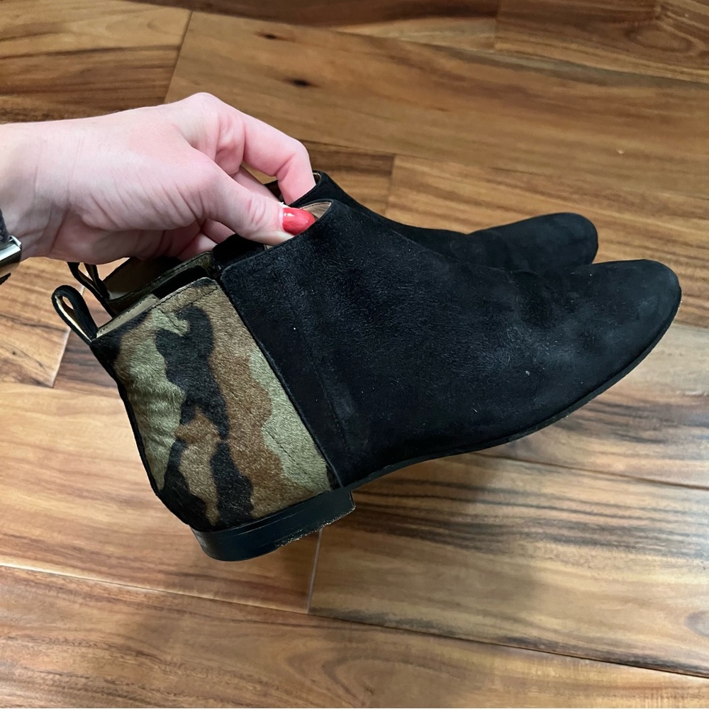 Cole Haan Booties Black Suede and Camouflage Camo Calf Hair Elastic Slip On 8B